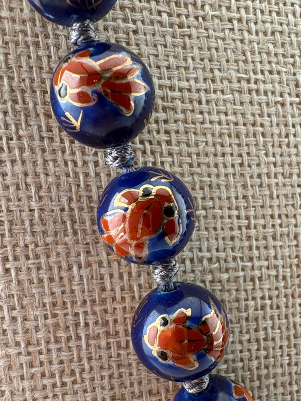 Blue Fantail Gold Fish Hand-painted Porcelain Beaded Necklace - Picture 2 of 2